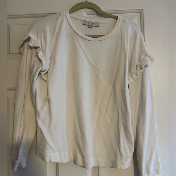 LOFT Off-White Ruffle Sweatshirt - Picture 2 of 3